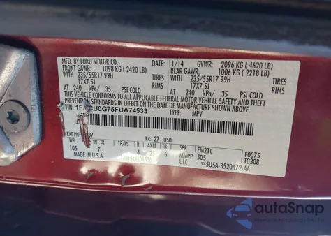 2015 Ford Escape Se из США, поврежденный, VIN 1FMCU0G75FUA74533